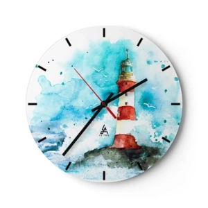 Wanduhr - Glasuhr - Ein Leuchtturm vor einem Aquarellhimmel - 30x30cm - Einheit der Elemente - Moderne Wanddekoration für Wohnzimmer, Küche und Schlafzimmer ARTTOR