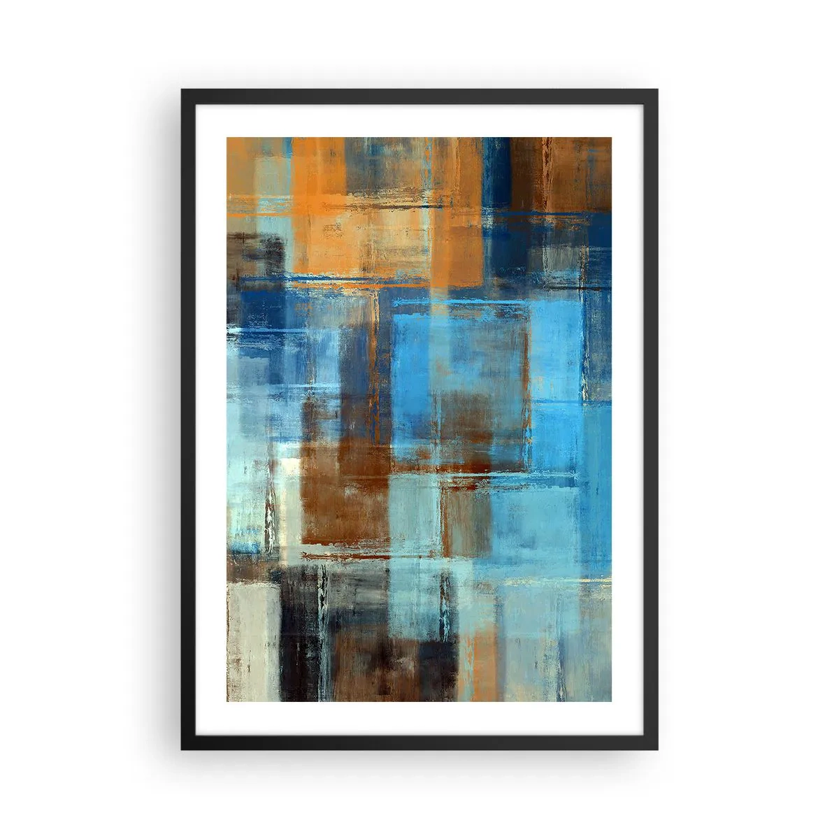 Poster in einem schwarzem Rahmen - Abstrakte geometrische Muster in Blautönen - 50x70cm - Durch den blauen Schleier - Moderne Wanddekoration für Wohnzimmer und Schlafzimmer ARTTOR