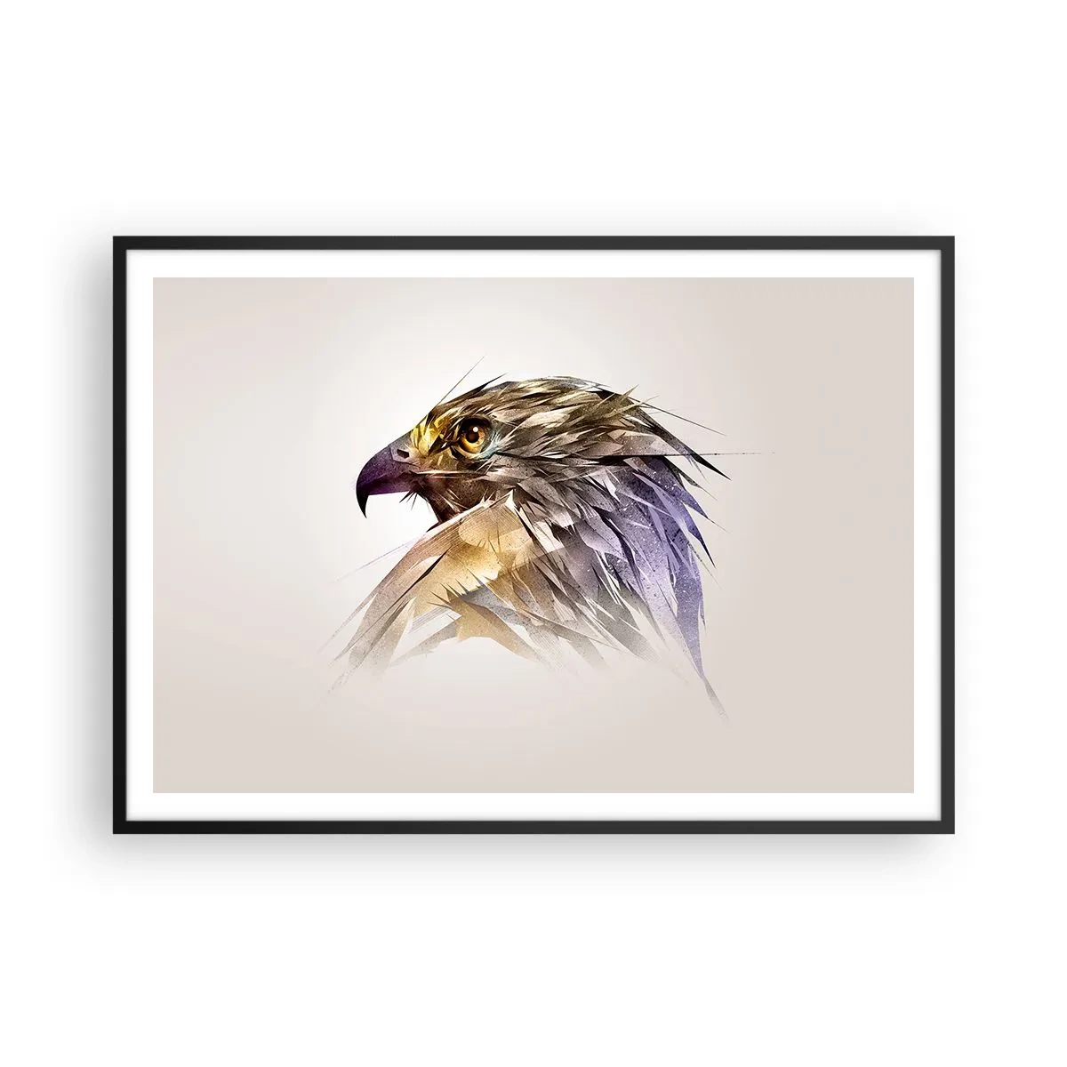 Poster in einem schwarzem Rahmen - Künstlerisches Porträt eines Adlers in Pastelltönen - 100x70cm - Porträt eines Kriegers - Moderne Wanddekoration für Wohnzimmer und Schlafzimmer ARTTOR