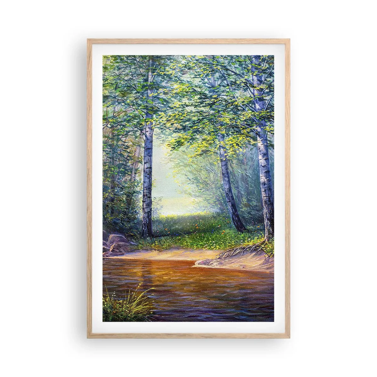 Poster in einem Rahmen aus heller Eiche - Idyllische Landschaft - 61x91 cm