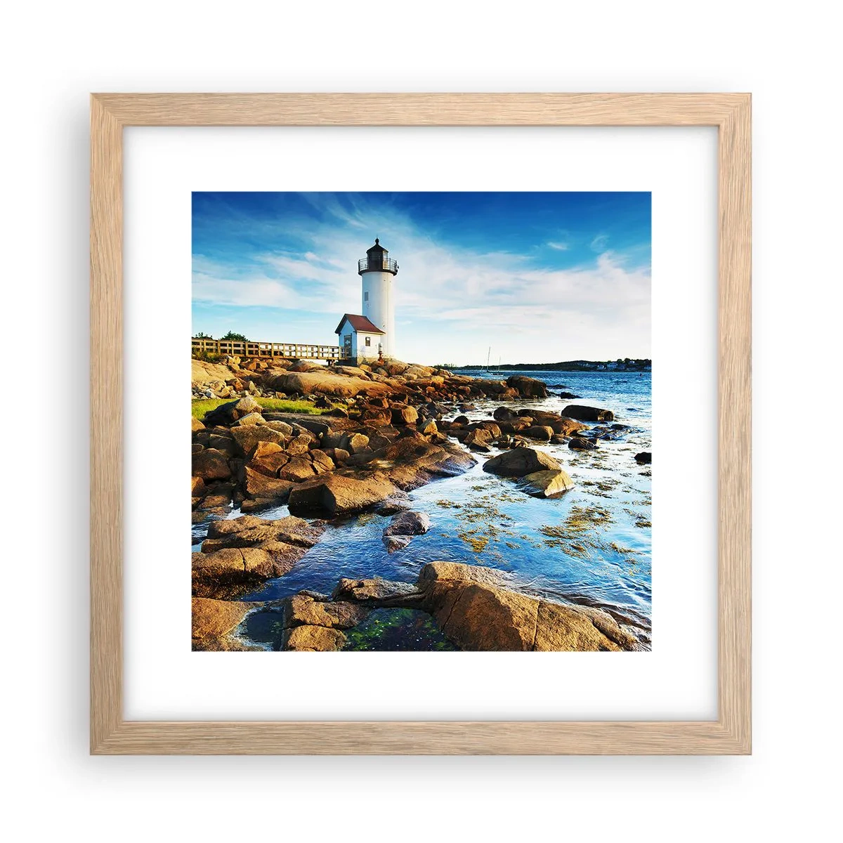 Poster in einem Rahmen aus heller Eiche - Komm glücklich zurück, ich warte - 30x30 cm