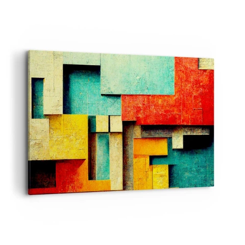 Bild auf Leinwand - Leinwandbild - Abstrakte geometrische Formen in leuchtenden Farben - 120x80cm - Festival der rechten Winkel - Moderne Wanddekoration für Wohnzimmer und Schlafzimmer ARTTOR