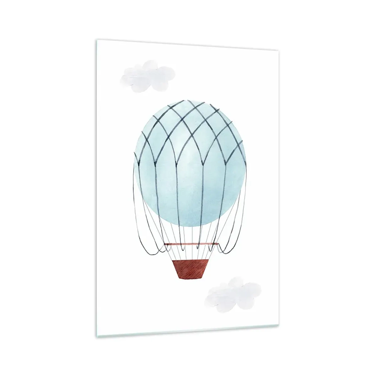 Glasbild - Bild auf glas - Ein handbemalter Ballon vor dem Hintergrund zarter Wolken. - 70x100cm - Ganz in den Wolken - Moderne Wanddekoration für Wohnzimmer und Schlafzimmer ARTTOR