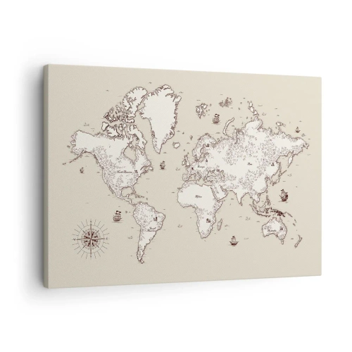 Bild auf Leinwand - Leinwandbild - Eine stilisierte Weltkarte in Beige- und Brauntönen. - 70x50cm - Reise um die Welt - Moderne Wanddekoration für Wohnzimmer und Schlafzimmer ARTTOR