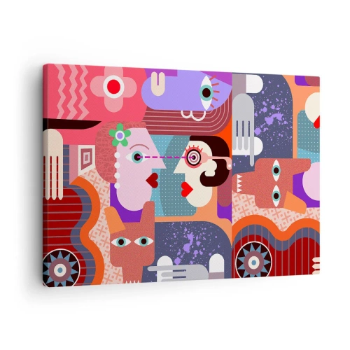 Bild auf Leinwand - Leinwandbild - Abstrakte Figuren in lebendigen Farben - 70x50cm - Augenhöhe - Moderne Wanddekoration für Wohnzimmer und Schlafzimmer ARTTOR