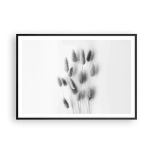 Poster in einem schwarzem Rahmen - Zarte Gräser in Grautönen auf weißem Hintergrund - 100x70cm - Eure flauschige Grashoheit - Moderne Wanddekoration für Wohnzimmer und Schlafzimmer ARTTOR