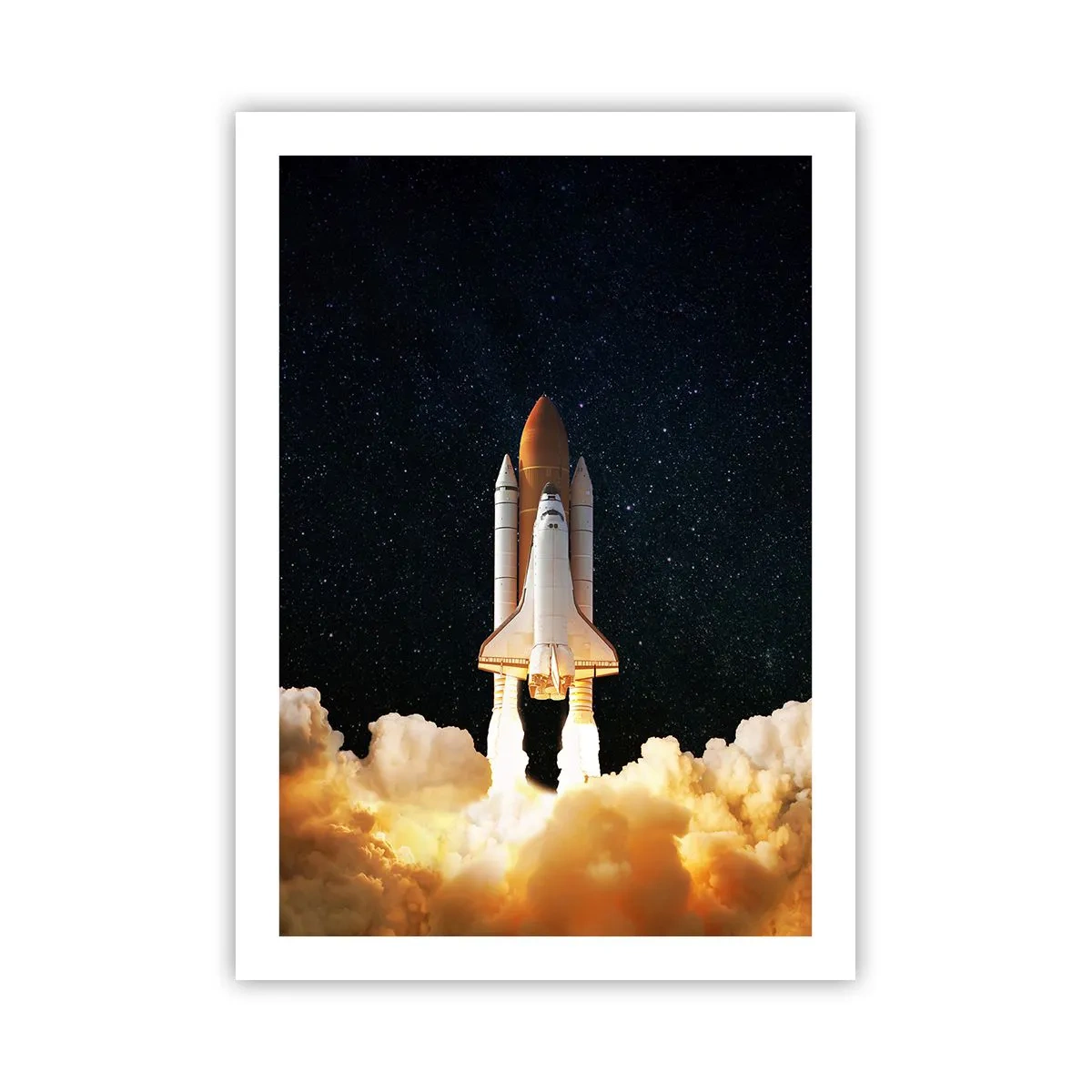 Poster - Ein Space Shuttle hebt vor einem Sternenhimmel ab - 50x70cm - Ad Astra! - Moderne Wanddekoration für Wohnzimmer und Schlafzimmer ARTTOR