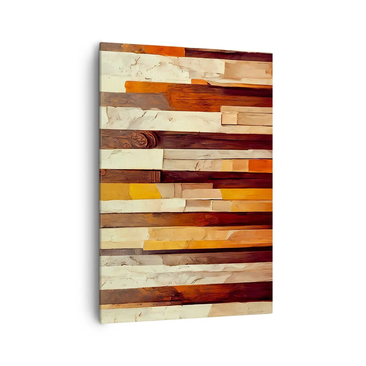 Bild auf Leinwand - Leinwandbild - Geometrische Komposition in Holz- und Goldtönen - 70x100cm - Hymne der Waldbäume - Moderne Wanddekoration für Wohnzimmer und Schlafzimmer ARTTOR