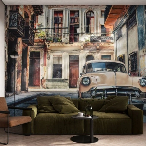 Fototapete Premium Canvas - Die Siesta in Havanna - Oldtimer, Die Architektur, Stadt - 500x350 cm