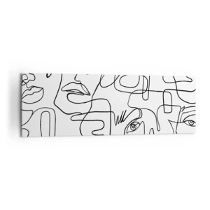 Bild auf Leinwand - Leinwandbild - Eine minimalistische Zeichnung eines Gesichts mit Linien auf hellem Hintergrund. - 160x50cm - In verworrenen Gefühlen - Moderne Wanddekoration für Wohnzimmer und Schlafzimmer ARTTOR