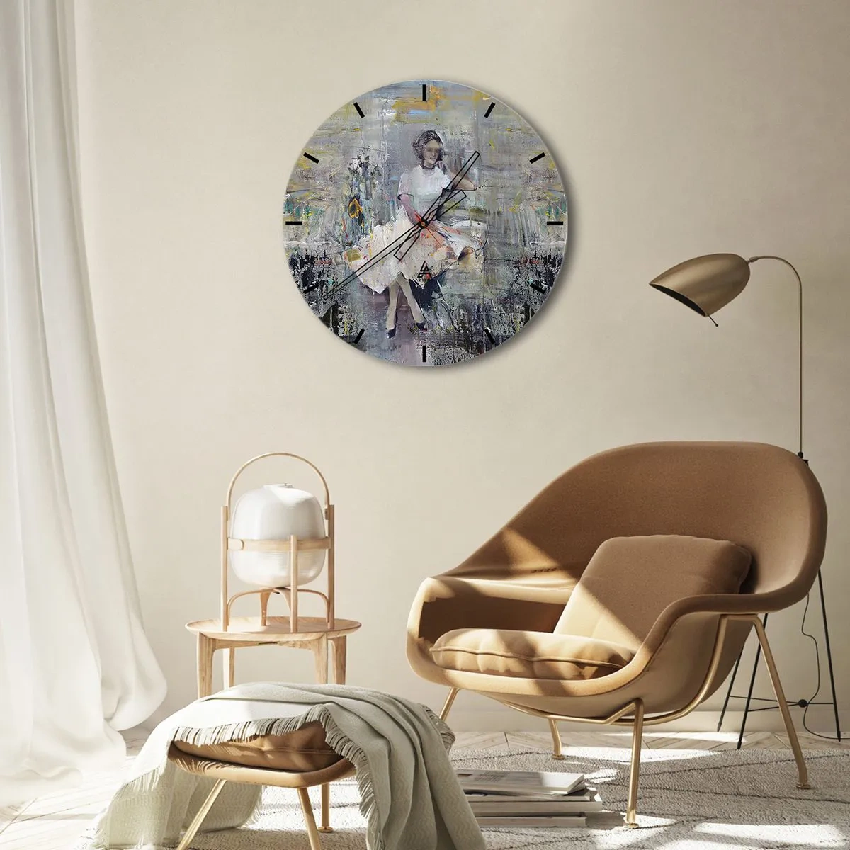 Wanduhr - Glasuhr - Eine Frau in einem Kleid im impressionistischen Stil - 30x30cm - Klassisch und modern - Moderne Wanddekoration für Wohnzimmer, Küche und Schlafzimmer ARTTOR