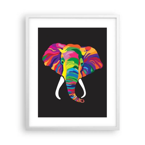 Poster in einem weißen Rahmen - Der Elefant, der es liebte, im Regenbogen zu baden - 40x50 cm