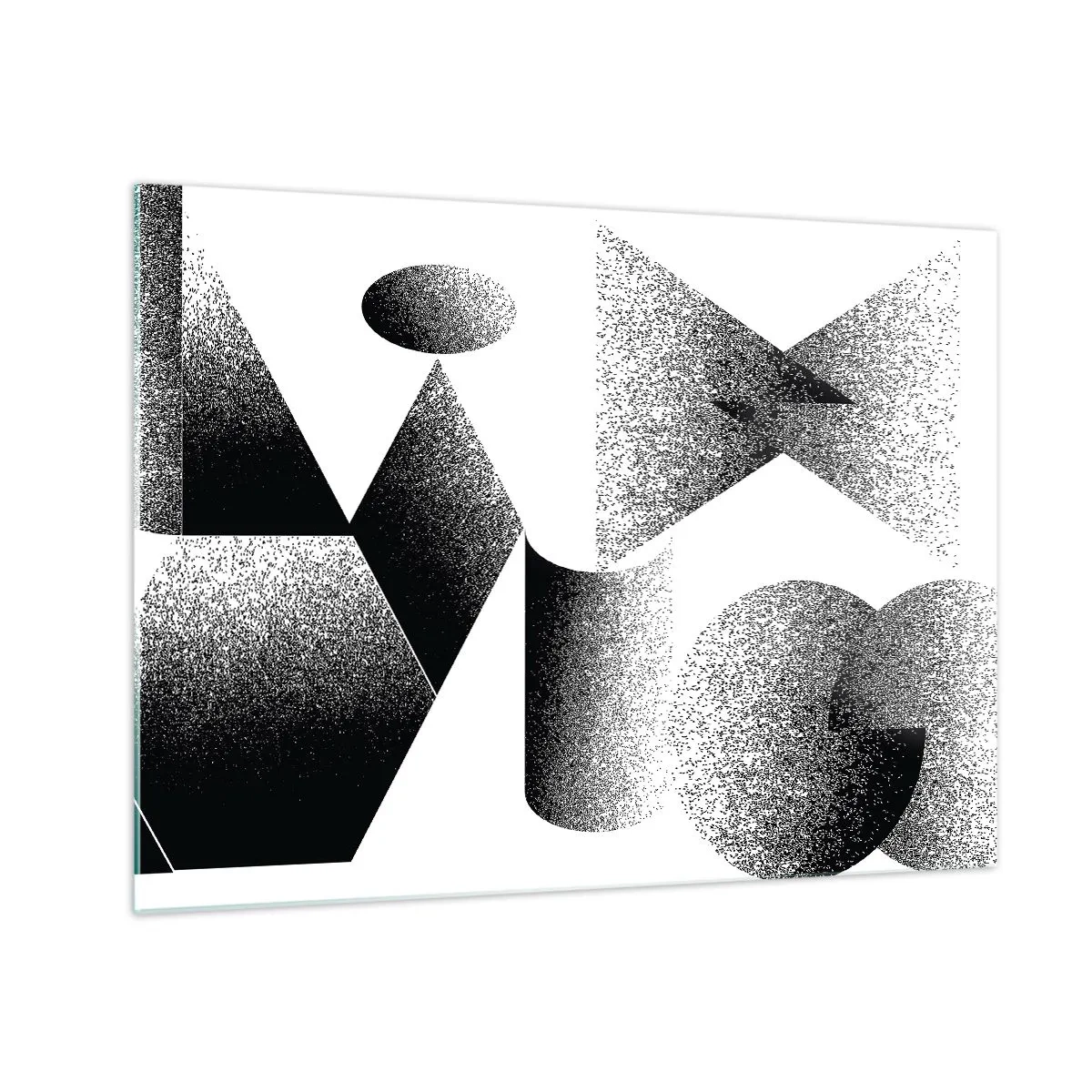 Glasbild - Bild auf glas - Schwarz-Weiß-Abstraktion mit geometrischen Formen - 70x50cm - Winkel und Ovale - Moderne Wanddekoration für Wohnzimmer und Schlafzimmer ARTTOR