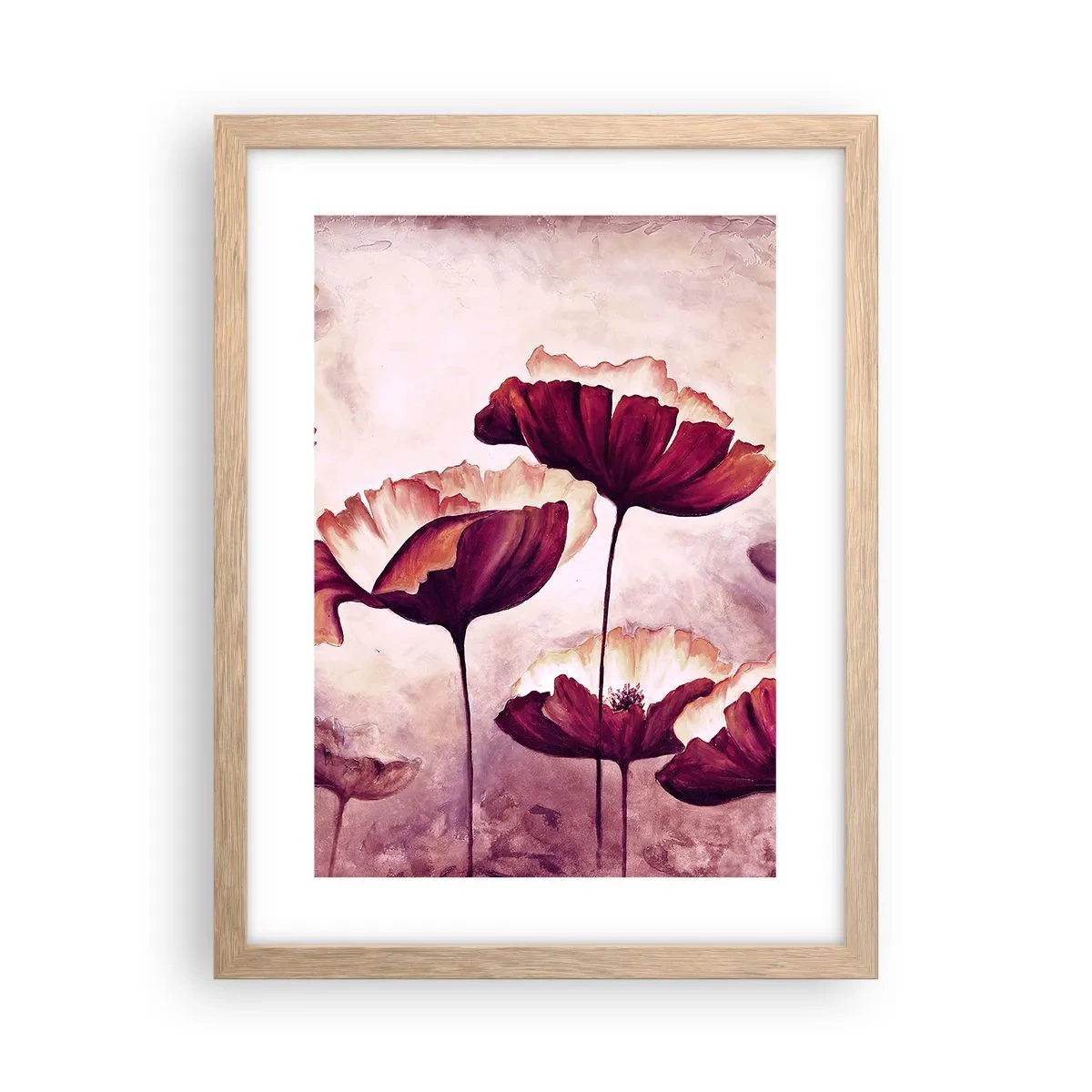 Poster in einem Rahmen aus heller Eiche - Rotes und weißes Blütenblatt - 30x40 cm