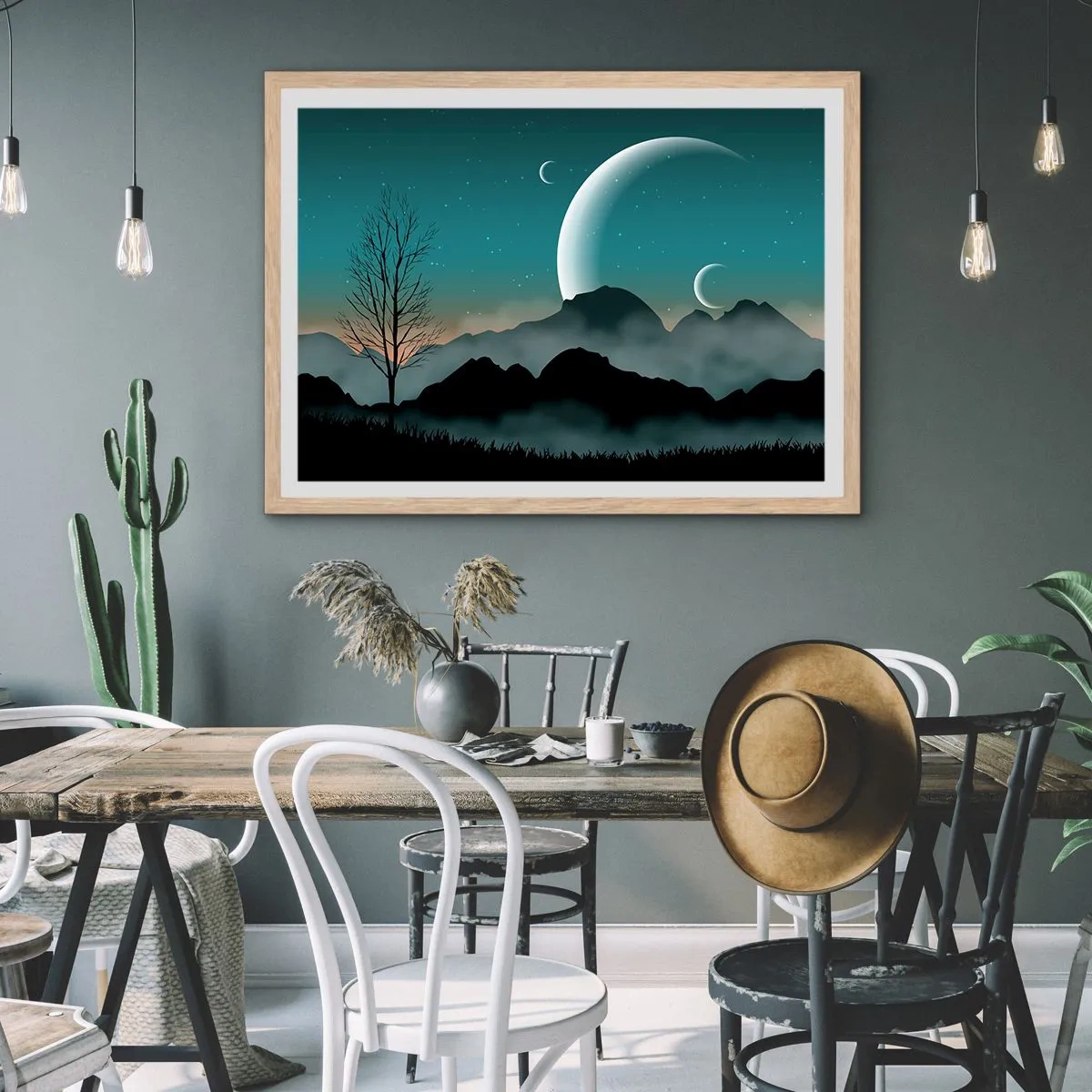 Poster in einem Rahmen aus heller Eiche - Karneval in der Sternenacht - 100x70 cm