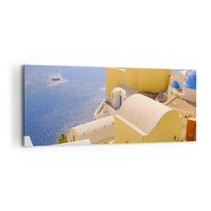 Bild auf Leinwand - Leinwandbild - Griechische Landschaft in Weiß und Blau - 100x40 cm