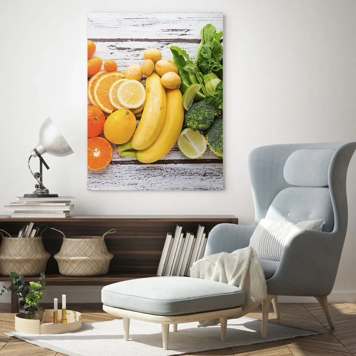 Glasbild - Bild auf glas - Buntes Obst und Gemüse auf einem hölzernen Hintergrund - 80x120cm - Es ist nicht genug? - Moderne Wanddekoration für Wohnzimmer und Schlafzimmer ARTTOR