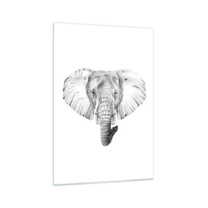 Glasbild - Bild auf glas - Schwarz-weiße Zeichnung eines Elefantenkopfes auf weißem Hintergrund - 70x100cm - Da war ein Elefant, so groß wie - ein Elefant - Moderne Wanddekoration für Wohnzimmer und Schlafzimmer ARTTOR