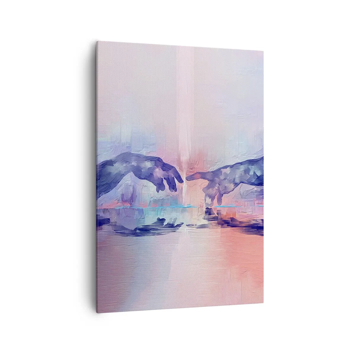 Bild auf Leinwand - Leinwandbild - Symbolische Hände in abstrakten Farben, die auf das Thema der Schöpfung verweisen - 70x100cm - Göttlicher Funke des Lebens - Moderne Wanddekoration für Wohnzimmer und Schlafzimmer ARTTOR