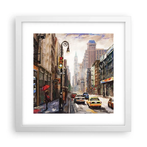 Poster in einem weißen Rahmen - New York - auch im Regen bunt - 30x30 cm
