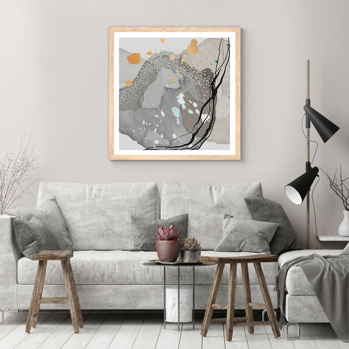 Poster in einem Rahmen aus heller Eiche - Organische Komposition - 40x40 cm