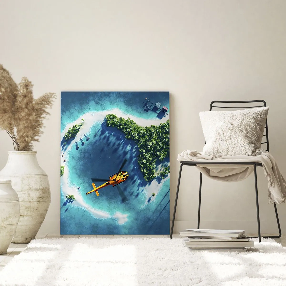 Glasbild - Bild auf glas - Kaufen Sie sich eine Insel - 50x70cm - Kauf dir eine Insel - Moderne Wanddekoration für Wohnzimmer und Schlafzimmer ARTTOR