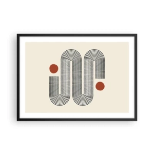 Poster in einem schwarzem Rahmen - Geometrisches Muster mit Linien und orangefarbenen Kreisen - 70x50cm - Vom Anfang bis zum Ende - Moderne Wanddekoration für Wohnzimmer und Schlafzimmer ARTTOR