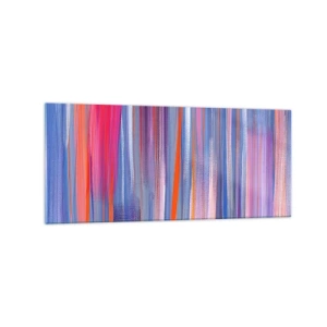 Glasbild - Bild auf glas - Abstrakte vertikale Linien in Blau- und Rosatönen - 120x50cm - Aufstieg zum Regenbogen - Moderne Wanddekoration für Wohnzimmer und Schlafzimmer ARTTOR