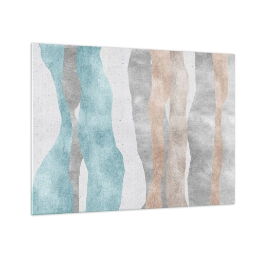 Glasbild - Bild auf glas - Zarte Streifen in Beige- und Blautönen - 70x50cm - Studie über Nähe - Moderne Wanddekoration für Wohnzimmer und Schlafzimmer ARTTOR