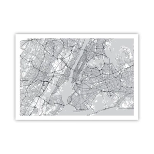 Poster - Ein Stadtplan im minimalistischen Stil auf grauem Hintergrund - 100x70cm - Die Anatomie einer Metropole - Moderne Wanddekoration für Wohnzimmer und Schlafzimmer ARTTOR