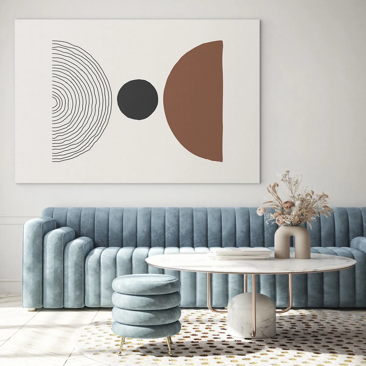 Glasbild - Bild auf glas - Abstrakte geometrische Formen auf hellem Hintergrund - 70x50cm - Das Zentrum der Aufmerksamkeit - Moderne Wanddekoration für Wohnzimmer und Schlafzimmer ARTTOR