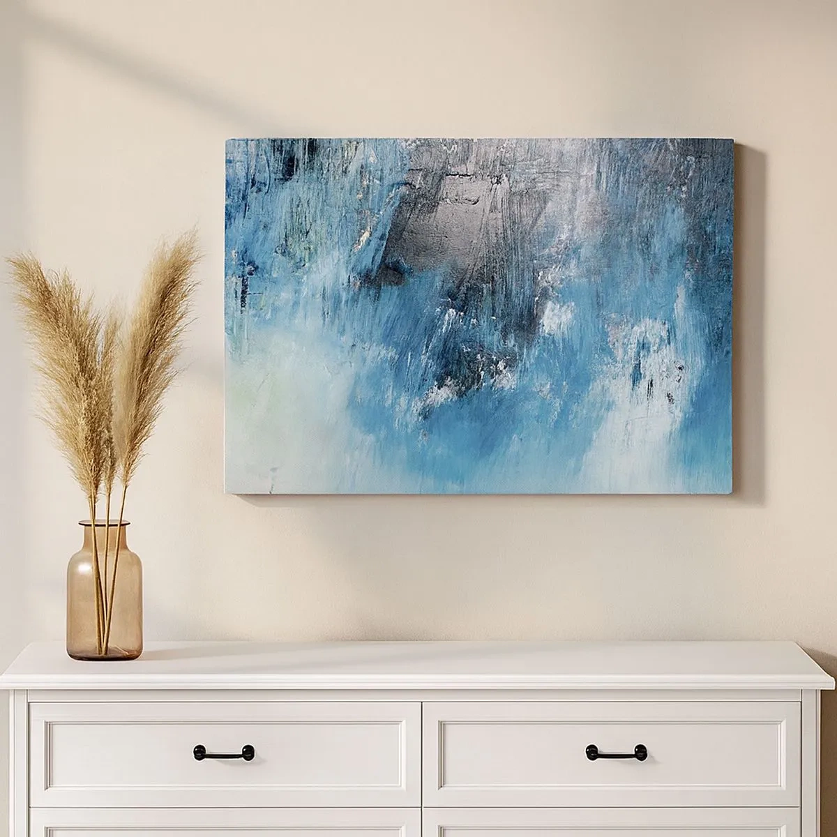 Bild auf Leinwand - Leinwandbild - Abstrakte Pinselstriche in Blautönen - 70x50cm - Rhapsodie in Blau - Moderne Wanddekoration für Wohnzimmer und Schlafzimmer ARTTOR