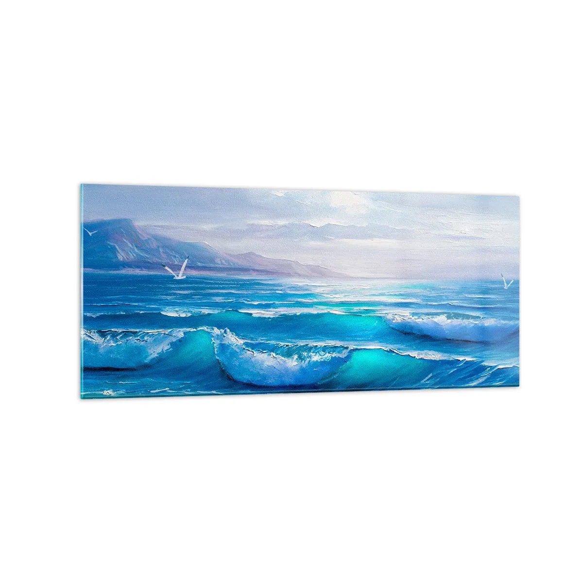 Glasbild - Bild auf glas - Eine malerische Meereslandschaft mit Wellen und blauem Himmel - 120x50cm - Es bringt Erleichterung - Moderne Wanddekoration für Wohnzimmer und Schlafzimmer ARTTOR