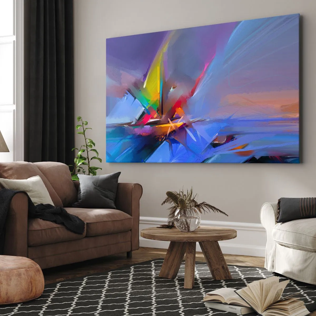 Bild auf Leinwand - Leinwandbild - Abstrakte Komposition mit intensiven Farben - 120x80cm - Propeller wie ein Vogel - Moderne Wanddekoration für Wohnzimmer und Schlafzimmer ARTTOR