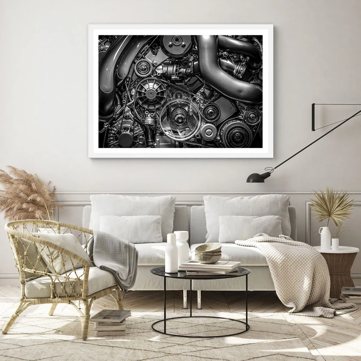 Poster in einem weißen Rahmen - Die Poesie der Mechanik - 100x70 cm