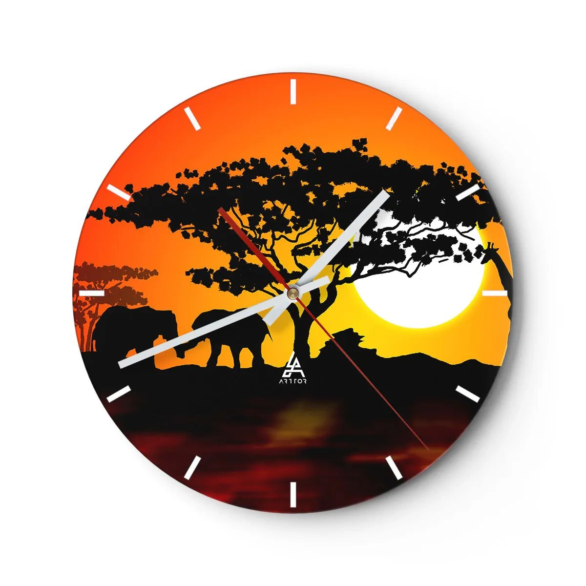 Wanduhr - Glasuhr - Treffen in der Savanne - 40x40 cm