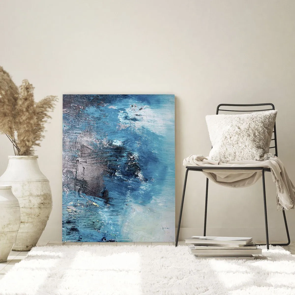 Glasbild - Bild auf glas - Abstrakte Komposition in Blautönen - 50x70cm - Rhapsodie in Blau - Moderne Wanddekoration für Wohnzimmer und Schlafzimmer ARTTOR