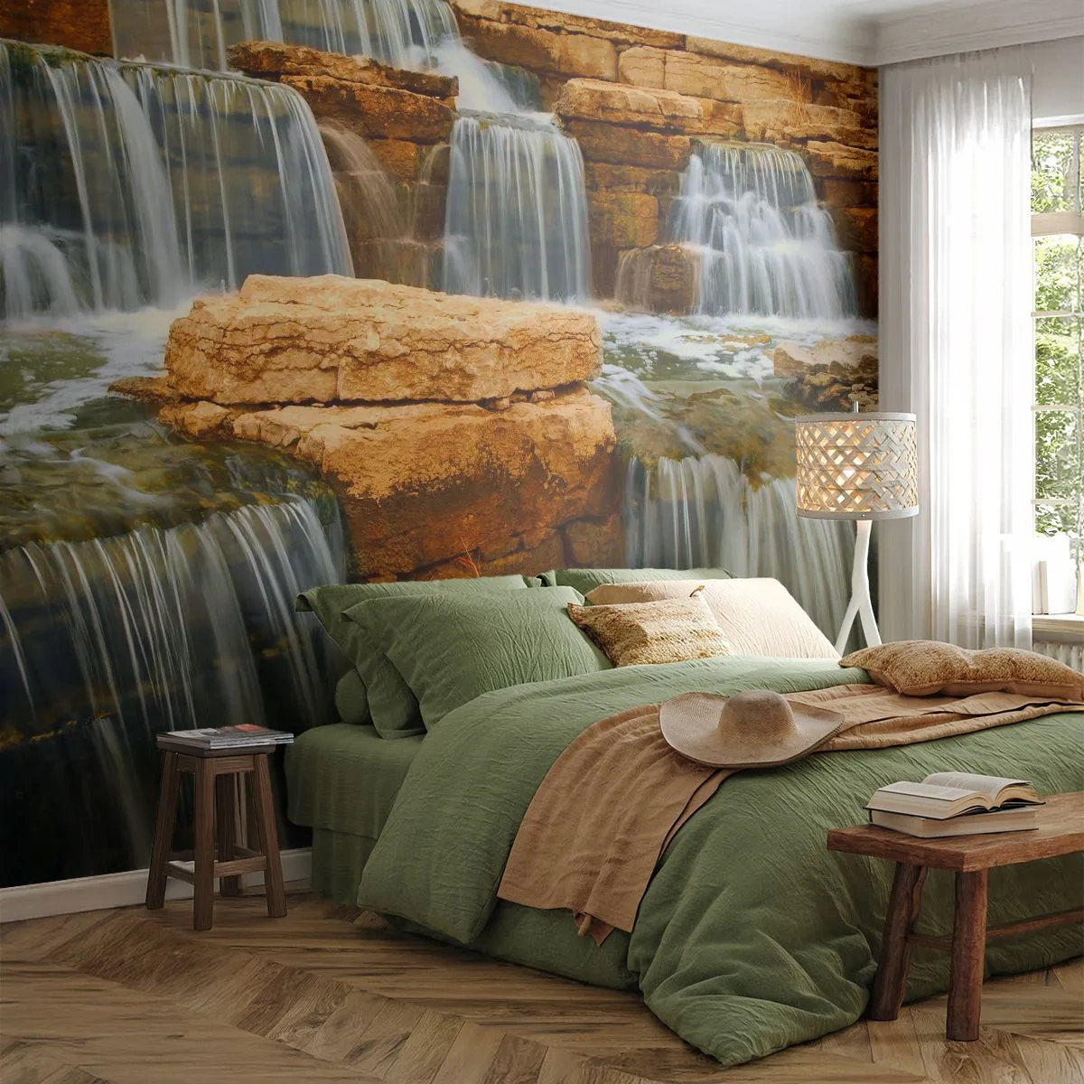 Selbstklebende Fototapete Deluxe Sticker - Treppe zum Himmel - Wasserfall, Natur, Landschaft - 250x175 cm
