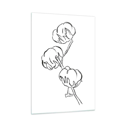 Glasbild - Bild auf glas - Eine minimalistische Skizze eines Baumwollzweigs in schwarzen Linien. - 50x70cm - Baumwolldaunen - Moderne Wanddekoration für Wohnzimmer und Schlafzimmer ARTTOR