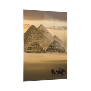 Glasbild - Bild auf glas - Pyramiden in Ägypten bei Sonnenuntergang mit Reitern auf Pferden - 80x120cm - Seit Tausenden von Jahren keine Veränderung - Moderne Wanddekoration für Wohnzimmer und Schlafzimmer ARTTOR