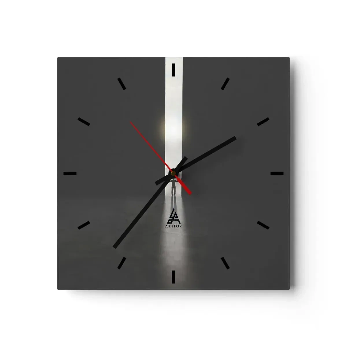 Wanduhr - Glasuhr - Ein Mann steht im Licht eines schmalen Schlitzes in einem dunklen Raum - 30x30cm - Ein Schritt in eine strahlende Zukunft - Moderne Wanddekoration für Wohnzimmer und Schlafzimmer ARTTOR
