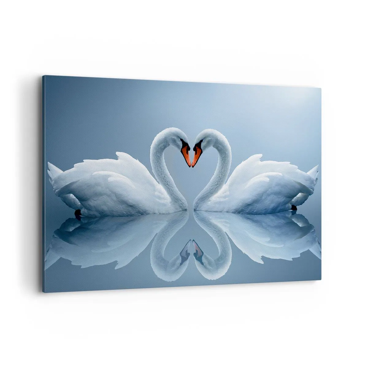 Bild auf Leinwand - Leinwandbild - Zwei Schwäne bilden ein Herz auf einer ruhigen Wasseroberfläche - 100x70cm - Zeit für die Liebe - Moderne Wanddekoration für Wohnzimmer und Schlafzimmer ARTTOR