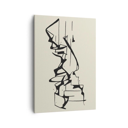 Bild auf Leinwand - Leinwandbild - Abstrakte Zeichnung von Bergen in Schwarz und Weiß - 50x70cm - Vielleicht eine Landschaft - Moderne Wanddekoration für Wohnzimmer und Schlafzimmer ARTTOR