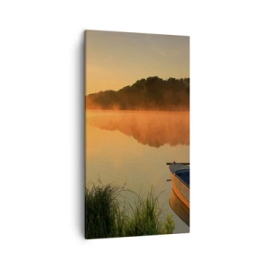 Bild auf Leinwand - Leinwandbild - Sonnenaufgang über dem Wasser wie ein Spiegel - 45x80 cm