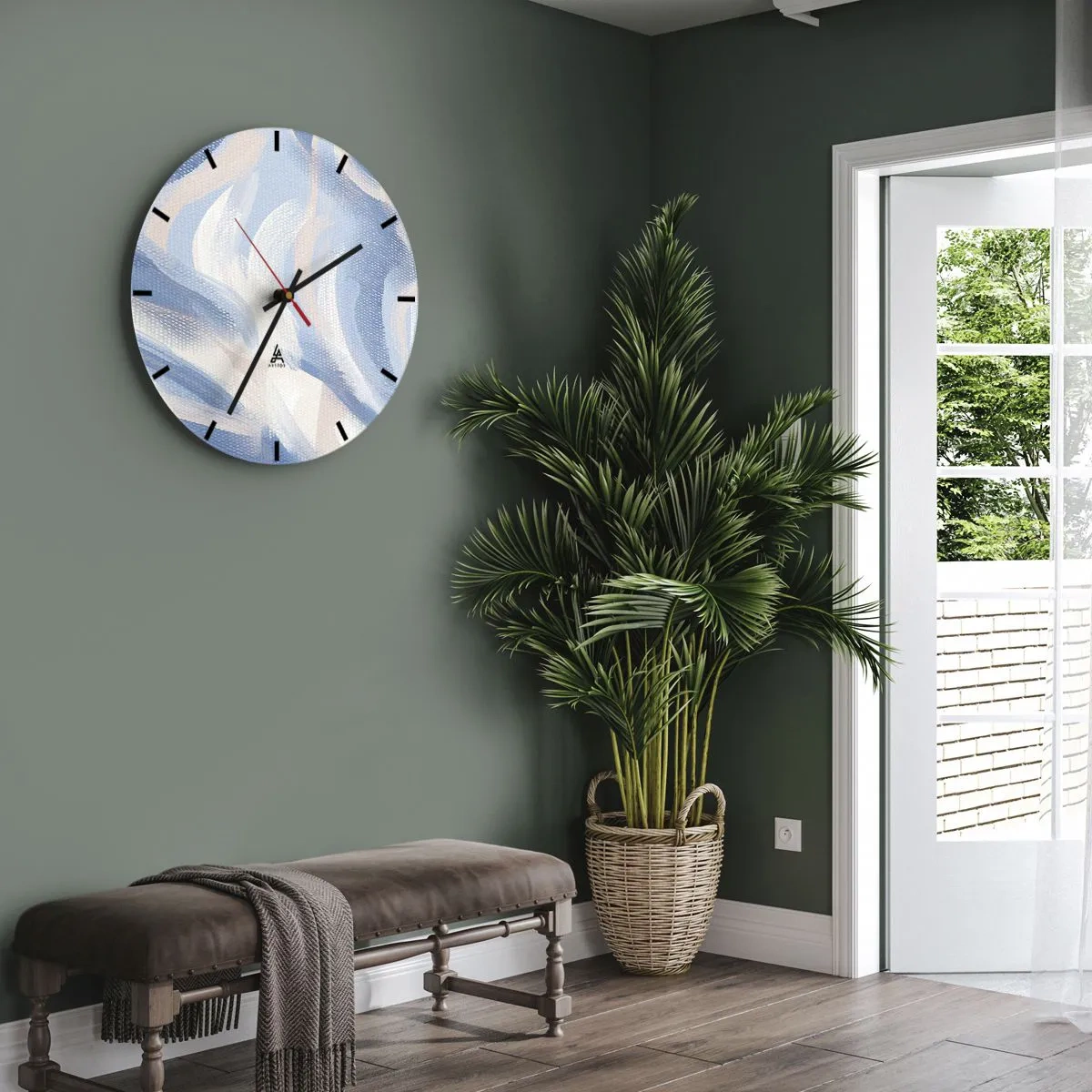 Wanduhr - Glasuhr - Malerische blaue Wellen und pastellfarbene Streifen auf strukturiertem Hintergrund - 30x30cm - Blaue Wellen - Moderne Wanddekoration für Wohnzimmer, Küche und Schlafzimmer ARTTOR