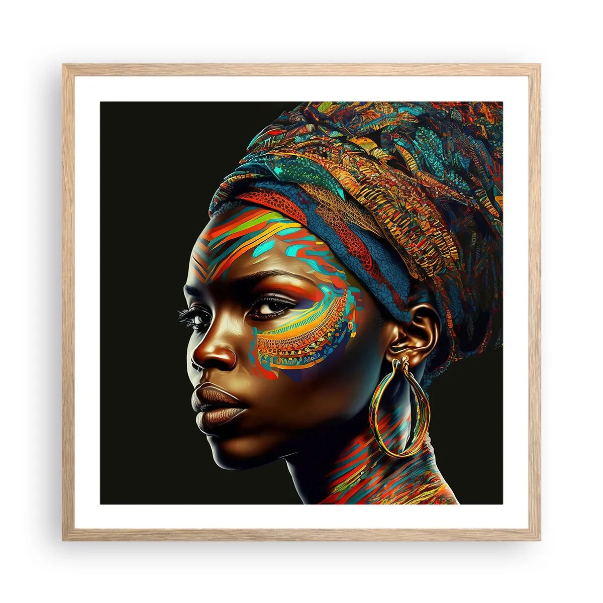 Poster in einem Rahmen aus heller Eiche - Afrikanische Königin - 60x60 cm