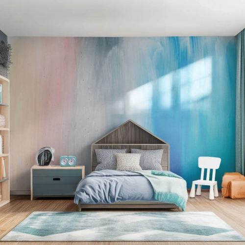 Fototapete Premium Canvas - Abstrakte Pinselstriche in Blau- und Rosatönen - 100x70cm - Elemente: Luft - Moderne Wanddekoration für Wohnzimmer und Schlafzimmer ARTTOR