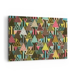 Bild auf Leinwand - Leinwandbild - Buntes geometrisches Muster mit Dreiecken und Linien - 100x70cm - Im Rhythmus auf drei - Moderne Wanddekoration für Wohnzimmer und Schlafzimmer ARTTOR