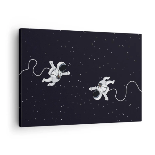 Bild auf Leinwand - Leinwandbild - Astronauten schweben im Weltraum vor dem Hintergrund der Sterne - 70x50cm - Kosmischer Tanz - Moderne Wanddekoration für Wohnzimmer und Schlafzimmer ARTTOR