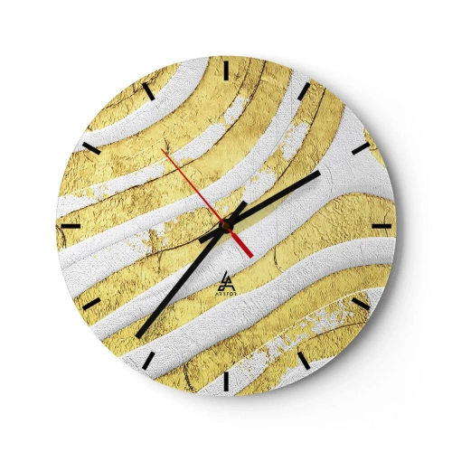 Wanduhr - Glasuhr - Goldene und weiße Wellen in einer abstrakten Textur - 30x30cm - Komposition in Weiß und Gold - Moderne Wanddekoration für Wohnzimmer, Küche und Schlafzimmer ARTTOR
